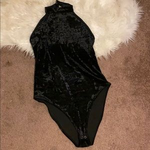 Velvet halter backless bodysuit